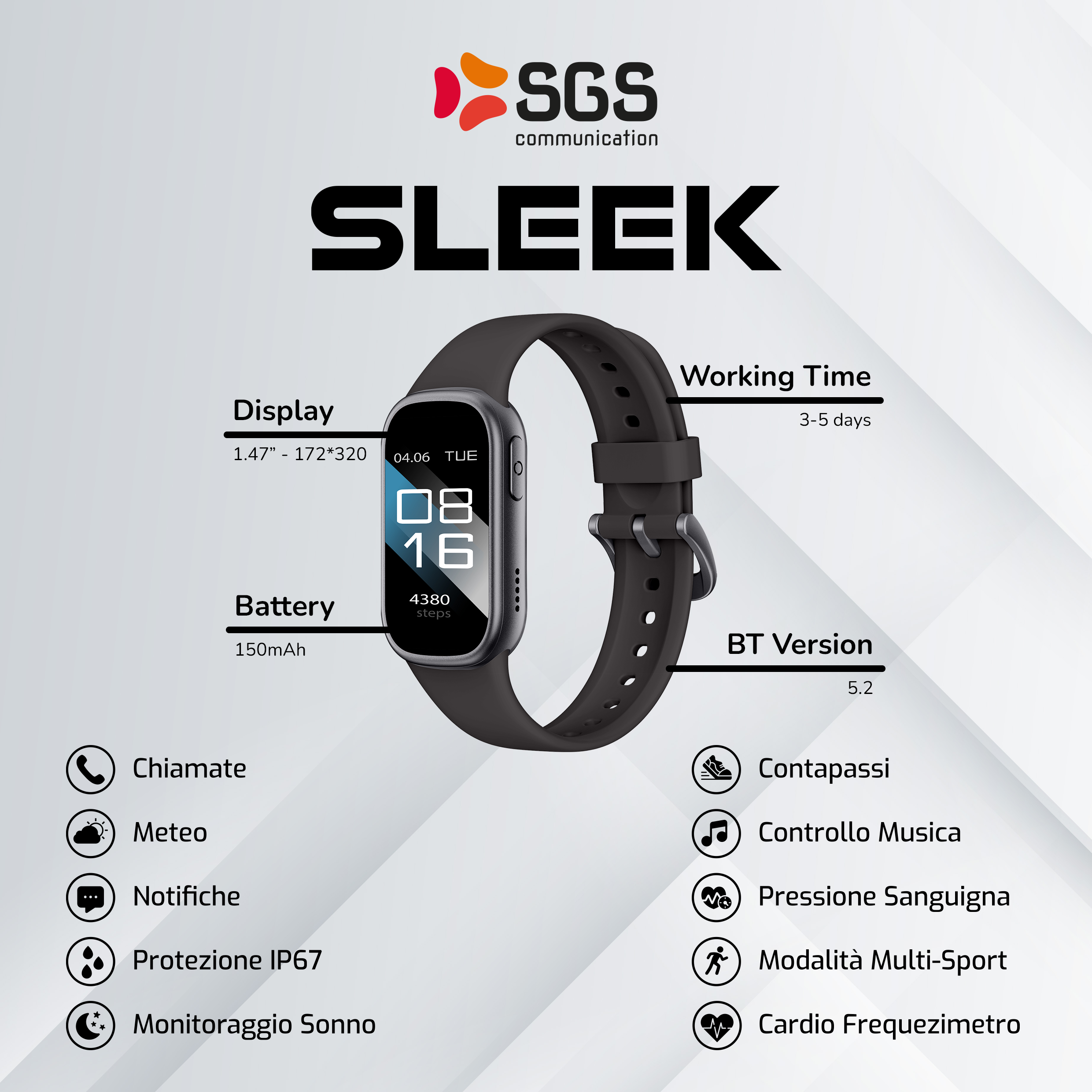 Smartwatch 18mm SGS Sleek - Nero