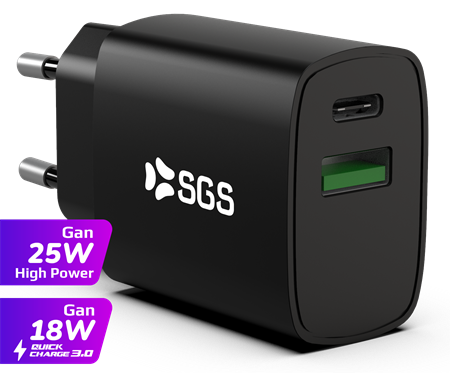 SGS Caricatore Dual USB-A/USB-C GAN PD 25W