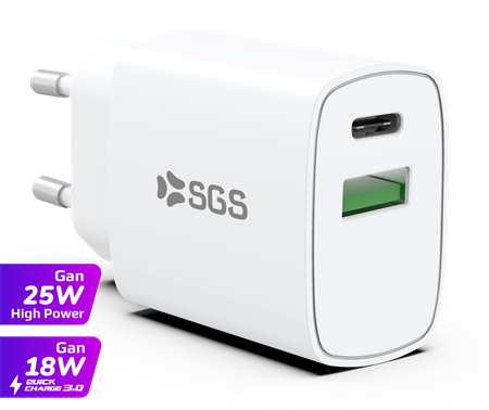 SGS Caricatore Dual USB-A/USB-C GAN PD 25W